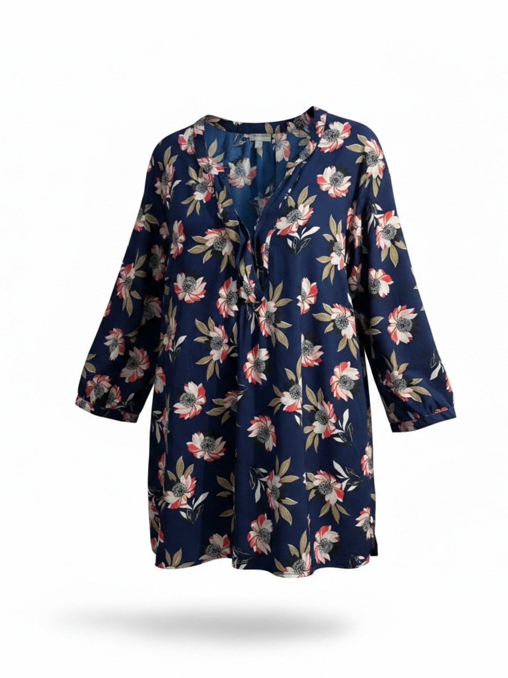 Catherines Navy Floral V-Neck Tunic with Pink & Cream Accents